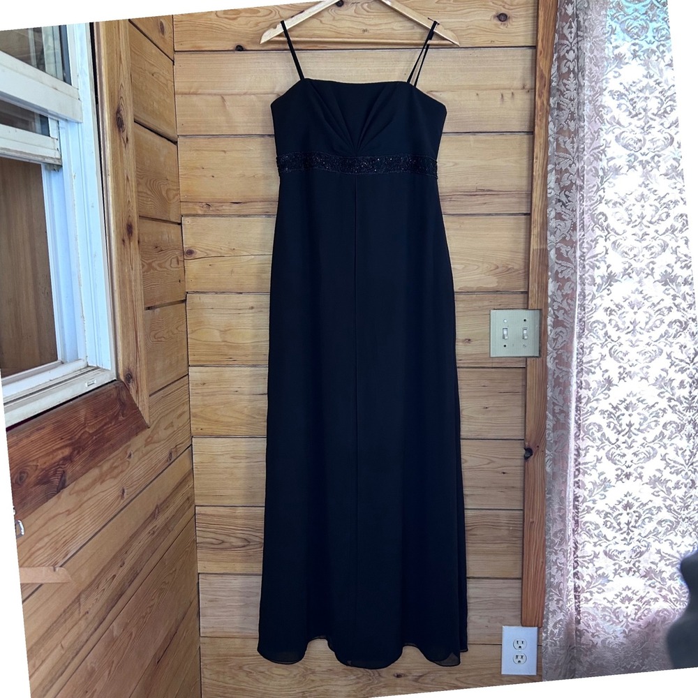 Vintage Chiffon Gown Women Size 10 Black Empire Waist Beaded Michaelangelo